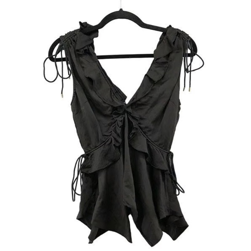 Derek Lam 0 Black Ruched Sleeveless Top